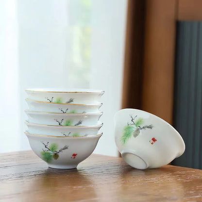6pcs Ceramic Tea Cup Set Exquisite White Porcelain Tea Set Kung Fu Tea Ceremony Accessories Chinese Bowl Cup for Coffee Teacups