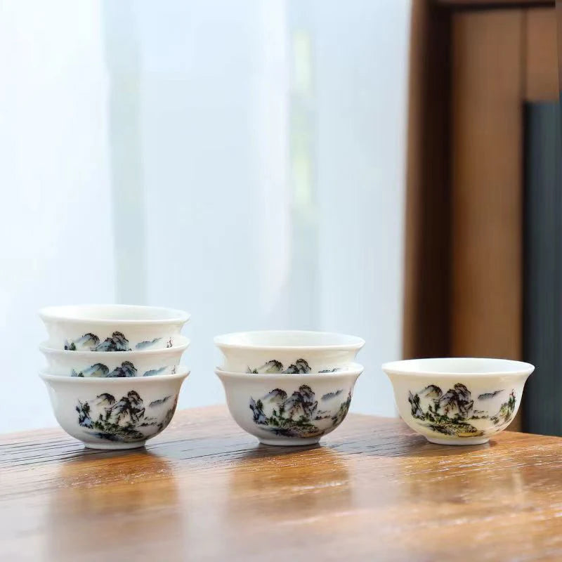 6pcs Ceramic Tea Cup Set Exquisite White Porcelain Tea Set Kung Fu Tea Ceremony Accessories Chinese Bowl Cup for Coffee Teacups