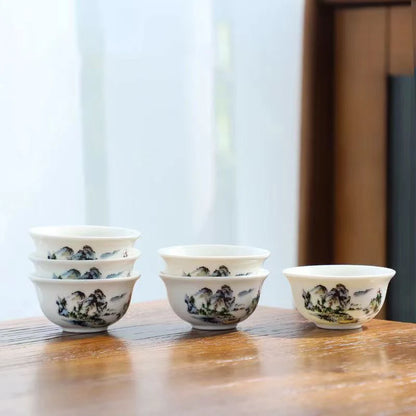 6pcs Ceramic Tea Cup Set Exquisite White Porcelain Tea Set Kung Fu Tea Ceremony Accessories Chinese Bowl Cup for Coffee Teacups
