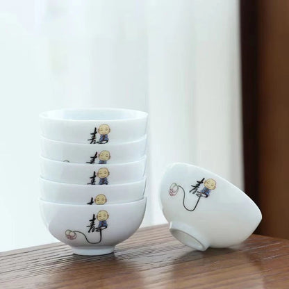 6pcs Ceramic Tea Cup Set Exquisite White Porcelain Tea Set Kung Fu Tea Ceremony Accessories Chinese Bowl Cup for Coffee Teacups