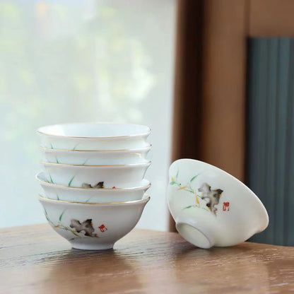 6pcs Ceramic Tea Cup Set Exquisite White Porcelain Tea Set Kung Fu Tea Ceremony Accessories Chinese Bowl Cup for Coffee Teacups