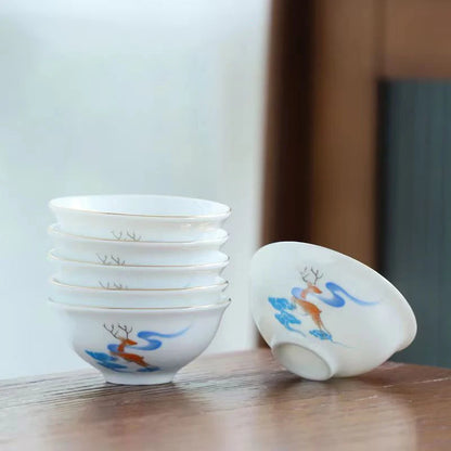 6pcs Ceramic Tea Cup Set Exquisite White Porcelain Tea Set Kung Fu Tea Ceremony Accessories Chinese Bowl Cup for Coffee Teacups
