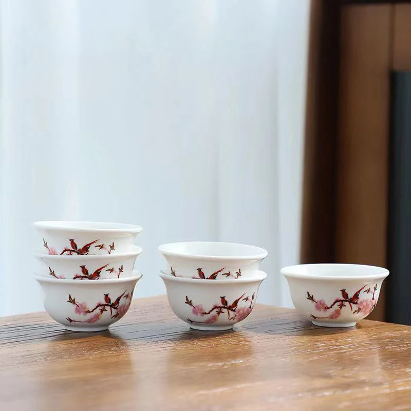 6pcs Ceramic Tea Cup Set Exquisite White Porcelain Tea Set Kung Fu Tea Ceremony Accessories Chinese Bowl Cup for Coffee Teacups