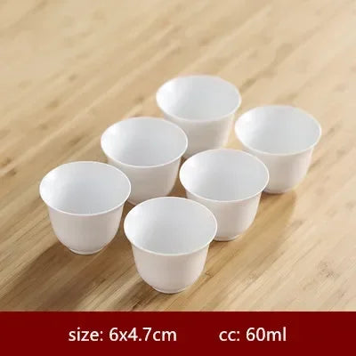 6pcs Chinese Ceramic Tea Cup Set Handmade White Porcelain Tea Bowl Portable Meditation Teacup Tradition Tea Set Master Cups