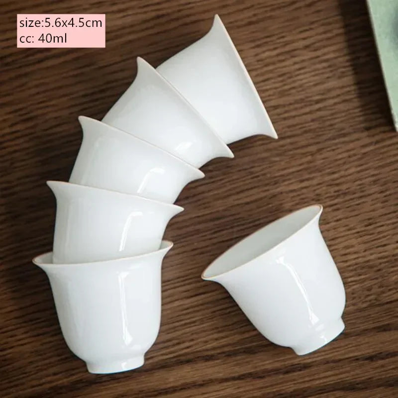 6pcs Chinese Ceramic Tea Cup Set Handmade White Porcelain Tea Bowl Portable Meditation Teacup Tradition Tea Set Master Cups