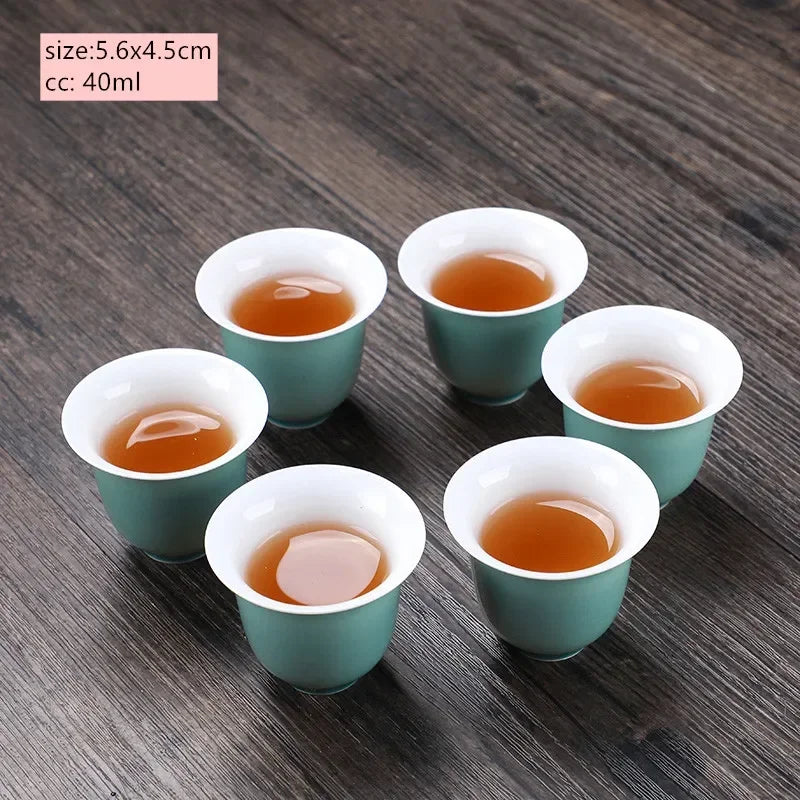 6pcs Chinese Ceramic Tea Cup Set Handmade White Porcelain Tea Bowl Portable Meditation Teacup Tradition Tea Set Master Cups
