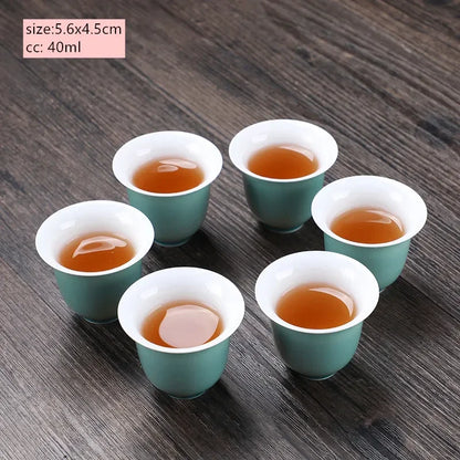 6pcs Chinese Ceramic Tea Cup Set Handmade White Porcelain Tea Bowl Portable Meditation Teacup Tradition Tea Set Master Cups