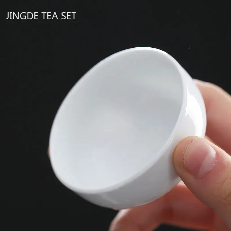 6pcs Chinese Ceramic Tea Cup Set Handmade White Porcelain Tea Bowl Portable Meditation Teacup Tradition Tea Set Master Cups