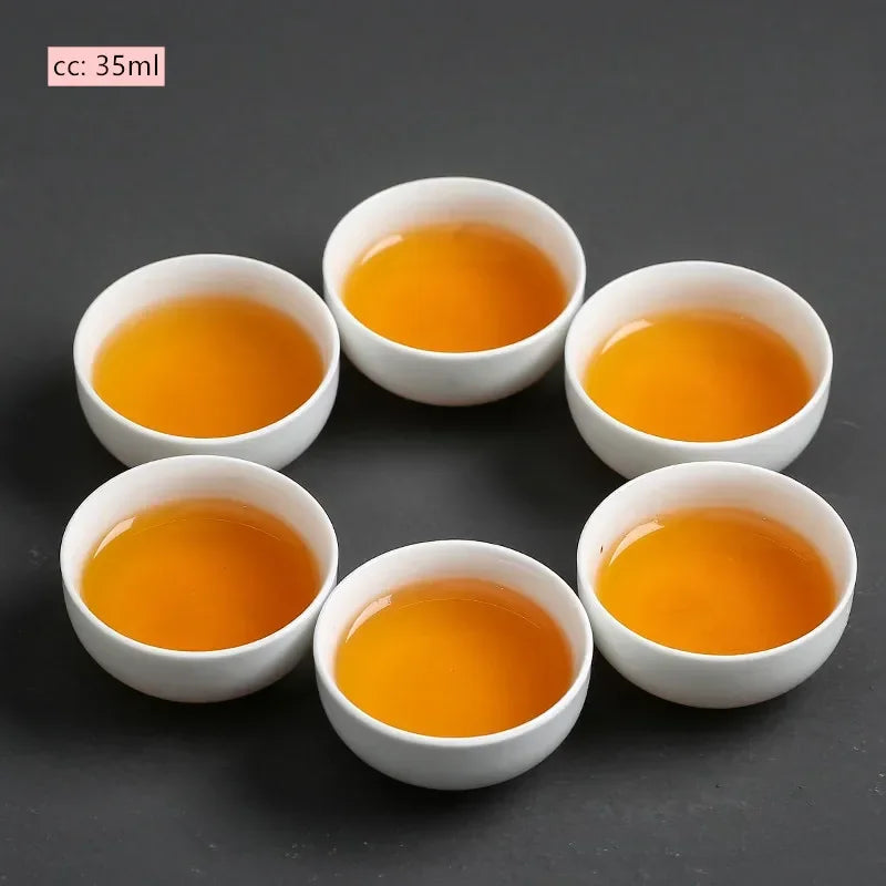 6pcs Chinese Ceramic Tea Cup Set Handmade White Porcelain Tea Bowl Portable Meditation Teacup Tradition Tea Set Master Cups