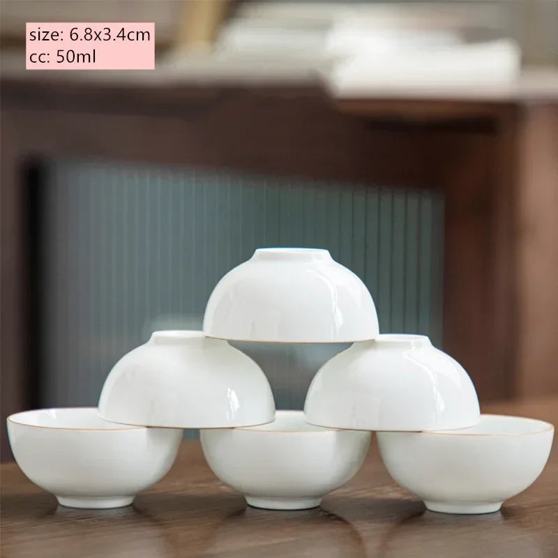 6pcs Chinese Ceramic Tea Cup Set Handmade White Porcelain Tea Bowl Portable Meditation Teacup Tradition Tea Set Master Cups