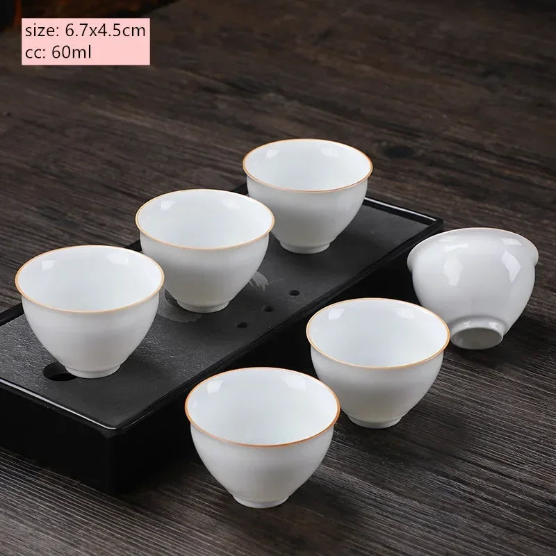 6pcs Chinese Ceramic Tea Cup Set Handmade White Porcelain Tea Bowl Portable Meditation Teacup Tradition Tea Set Master Cups
