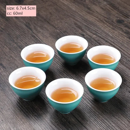 6pcs Chinese Ceramic Tea Cup Set Handmade White Porcelain Tea Bowl Portable Meditation Teacup Tradition Tea Set Master Cups