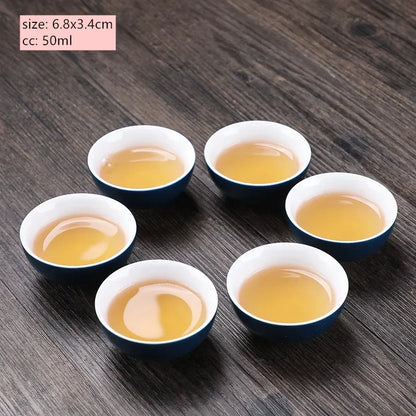 6pcs Chinese Ceramic Tea Cup Set Handmade White Porcelain Tea Bowl Portable Meditation Teacup Tradition Tea Set Master Cups