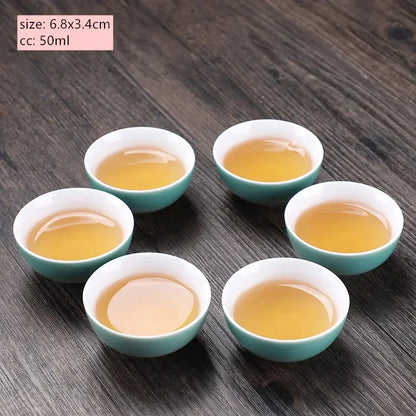 6pcs Chinese Ceramic Tea Cup Set Handmade White Porcelain Tea Bowl Portable Meditation Teacup Tradition Tea Set Master Cups