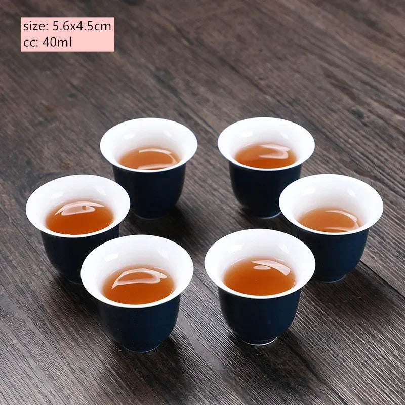 6pcs Chinese Ceramic Tea Cup Set Handmade White Porcelain Tea Bowl Portable Meditation Teacup Tradition Tea Set Master Cups