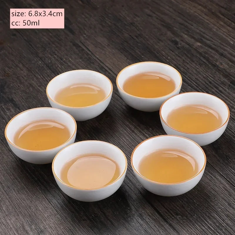 6pcs Chinese Ceramic Tea Cup Set Handmade White Porcelain Tea Bowl Portable Meditation Teacup Tradition Tea Set Master Cups