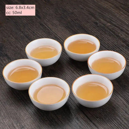 6pcs Chinese Ceramic Tea Cup Set Handmade White Porcelain Tea Bowl Portable Meditation Teacup Tradition Tea Set Master Cups