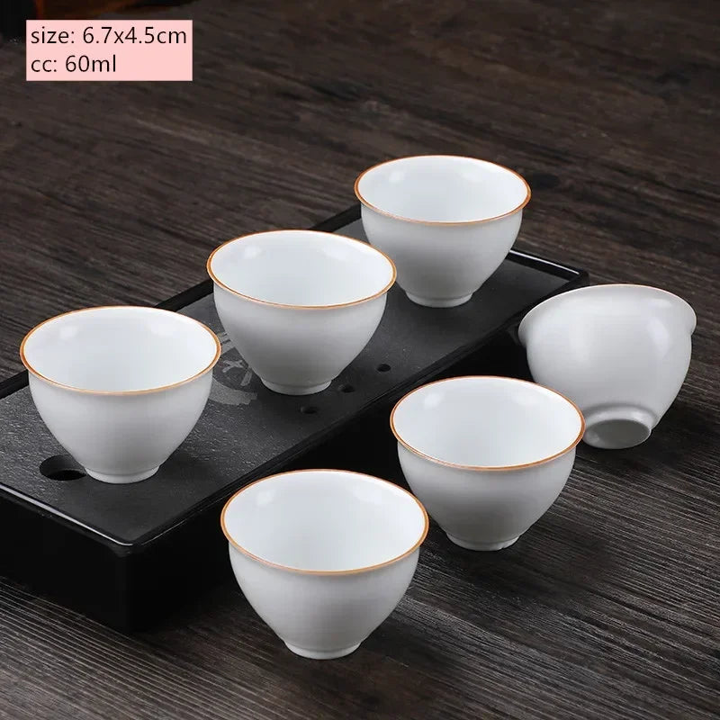 6pcs Chinese Ceramic Tea Cup Set Handmade White Porcelain Tea Bowl Portable Meditation Teacup Tradition Tea Set Master Cups