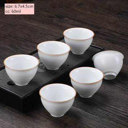 6pcs Chinese Ceramic Tea Cup Set Handmade White Porcelain Tea Bowl Portable Meditation Teacup Tradition Tea Set Master Cups