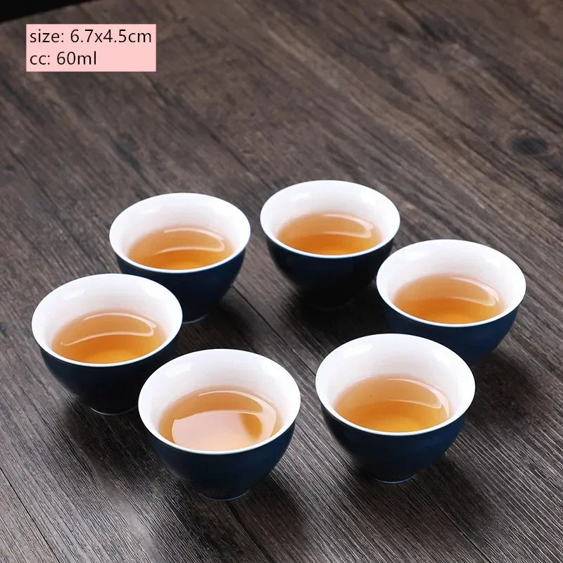 6pcs Chinese Ceramic Tea Cup Set Handmade White Porcelain Tea Bowl Portable Meditation Teacup Tradition Tea Set Master Cups