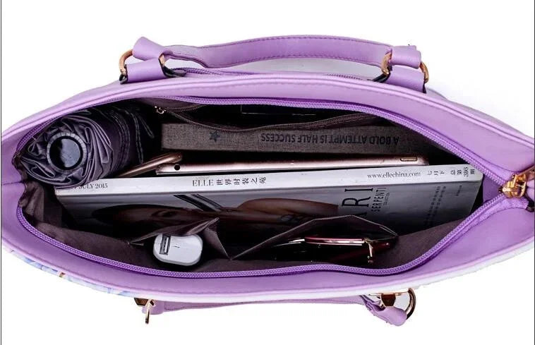 6pcs/ Fashion Women Handbags Prints PU Leather Clutch Large Shoulder Purse Female Set Composite Bag