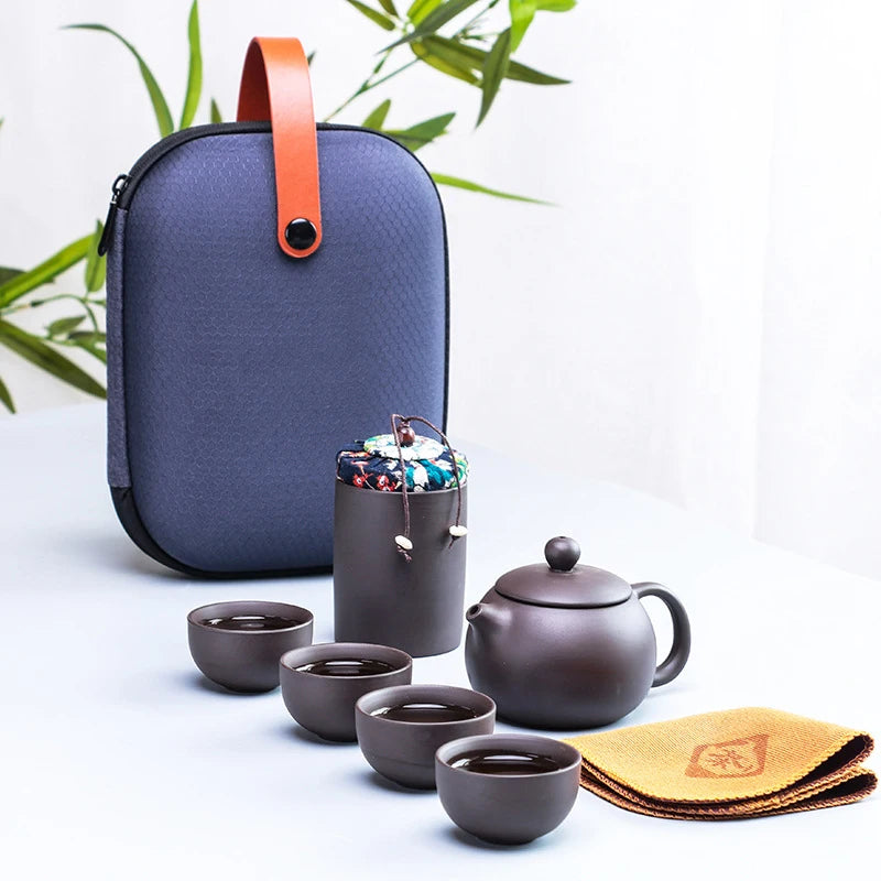 6pcs Tea Sets gaiwan Exquisite Purple sand tea set Include 4 cups 1 tea pot, Kung Fu Tea Cup Unique tea ceremony Travel Portable