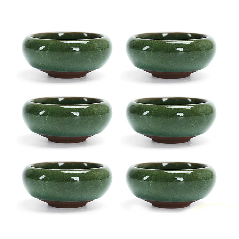 6pcs/lot Chinese Crack glaze kungfu tea cup,Porcelain China Teacups and SaucerTea Bowl 50ml China Tea Pot Celadon Crackle Teacup