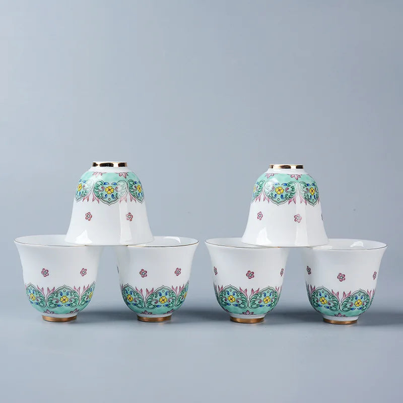 6pcs/lot Chinese kungfu tea cup Jingdezhen handpainted cup of tea China serving cup for tea party color enamel tea cups new