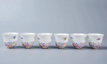 6pcs/lot Chinese kungfu tea cup Jingdezhen handpainted cup of tea China serving cup for tea party color enamel tea cups new