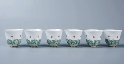 6pcs/lot Chinese kungfu tea cup Jingdezhen handpainted cup of tea China serving cup for tea party color enamel tea cups new