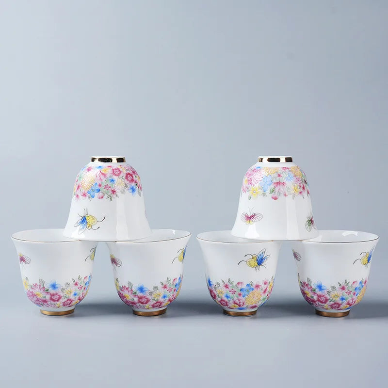 6pcs/lot Chinese kungfu tea cup Jingdezhen handpainted cup of tea China serving cup for tea party color enamel tea cups new
