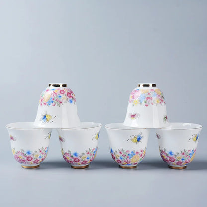 6pcs/lot Chinese kungfu tea cup Jingdezhen handpainted cup of tea China serving cup for tea party color enamel tea cups new