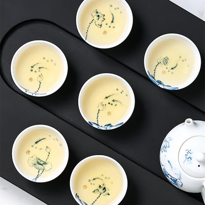 6pcs/lot tea cup handpainted Jingdezhen porcelain kungfu tea cups lotus flower fish print Pu'er cup of tea on sales Chinese cups