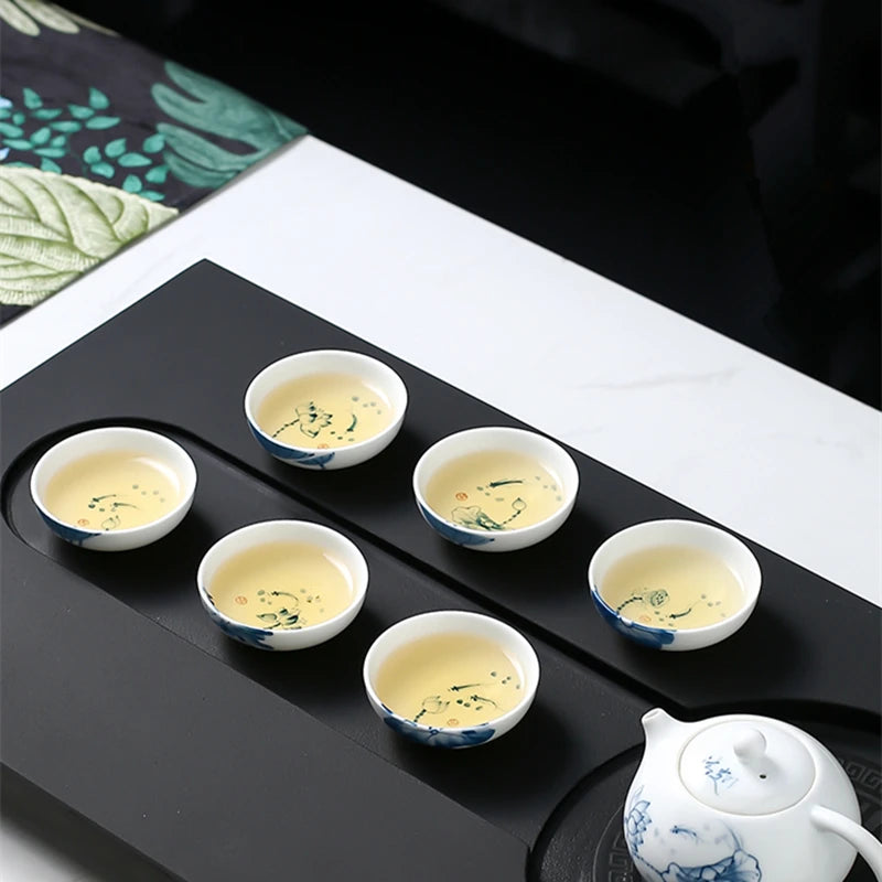 6pcs/lot tea cup handpainted Jingdezhen porcelain kungfu tea cups lotus flower fish print Pu'er cup of tea on sales Chinese cups