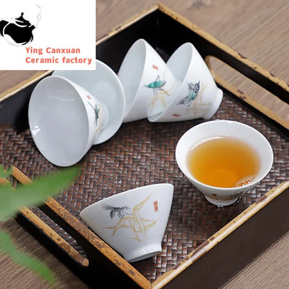 6pcs/set Jingdezhen White Porcelain Teacup Travel Portable Tea Cup Small Tea Bowl Boutique Ceramic Tea Set Household Drinkware