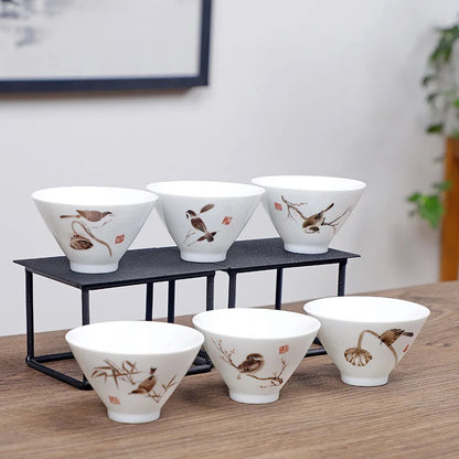 6pcs/set Jingdezhen White Porcelain Teacup Travel Portable Tea Cup Small Tea Bowl Boutique Ceramic Tea Set Household Drinkware