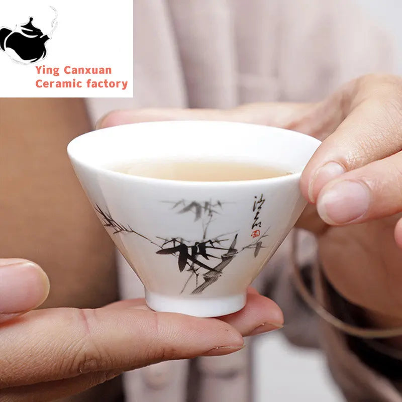 6pcs/set Jingdezhen White Porcelain Teacup Travel Portable Tea Cup Small Tea Bowl Boutique Ceramic Tea Set Household Drinkware