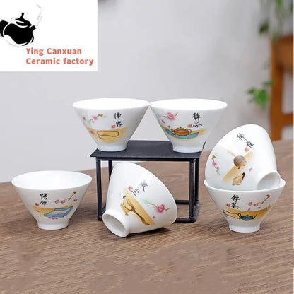 6pcs/set Jingdezhen White Porcelain Teacup Travel Portable Tea Cup Small Tea Bowl Boutique Ceramic Tea Set Household Drinkware