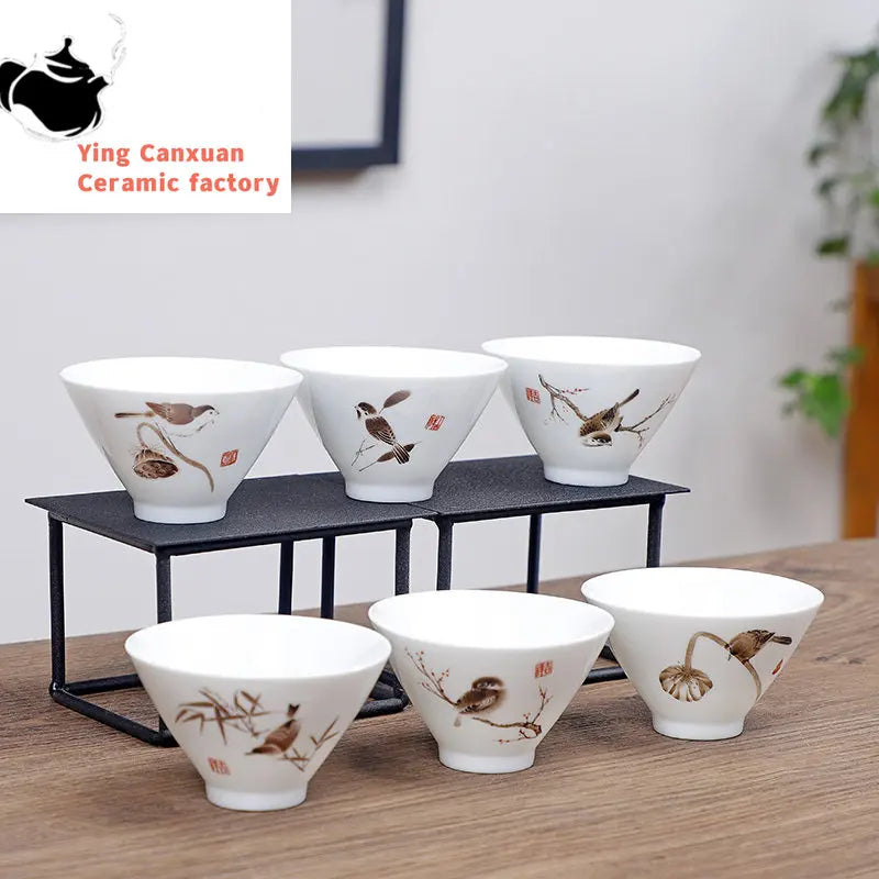 6pcs/set Jingdezhen White Porcelain Teacup Travel Portable Tea Cup Small Tea Bowl Boutique Ceramic Tea Set Household Drinkware