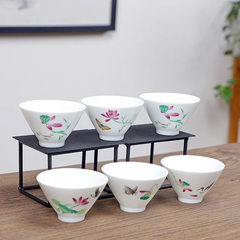 6pcs/set Jingdezhen White Porcelain Teacup Travel Portable Tea Cup Small Tea Bowl Boutique Ceramic Tea Set Household Drinkware