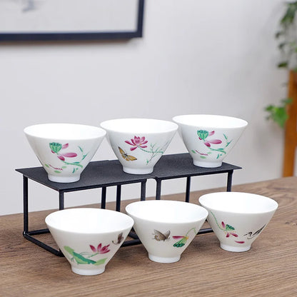 6pcs/set Jingdezhen White Porcelain Teacup Travel Portable Tea Cup Small Tea Bowl Boutique Ceramic Tea Set Household Drinkware