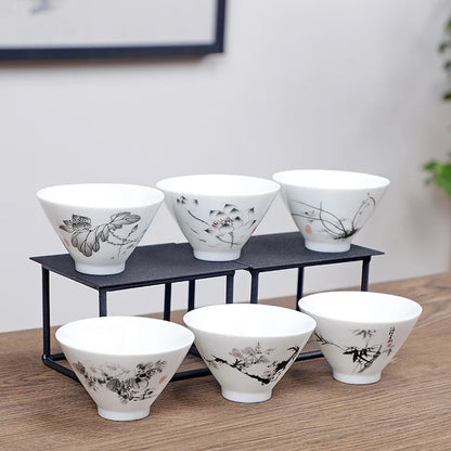 6pcs/set Jingdezhen White Porcelain Teacup Travel Portable Tea Cup Small Tea Bowl Boutique Ceramic Tea Set Household Drinkware