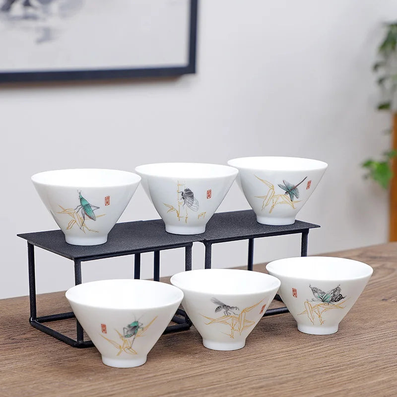 6pcs/set Jingdezhen White Porcelain Teacup Travel Portable Tea Cup Small Tea Bowl Boutique Ceramic Tea Set Household Drinkware