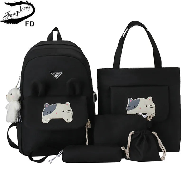 6pcs/set cute schoolbags for kids girls Primary Junior School Student Backpack Large Capacity School Backpack bookbag pencil bag