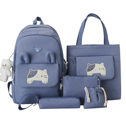 6pcs/set cute schoolbags for kids girls Primary Junior School Student Backpack Large Capacity School Backpack bookbag pencil bag