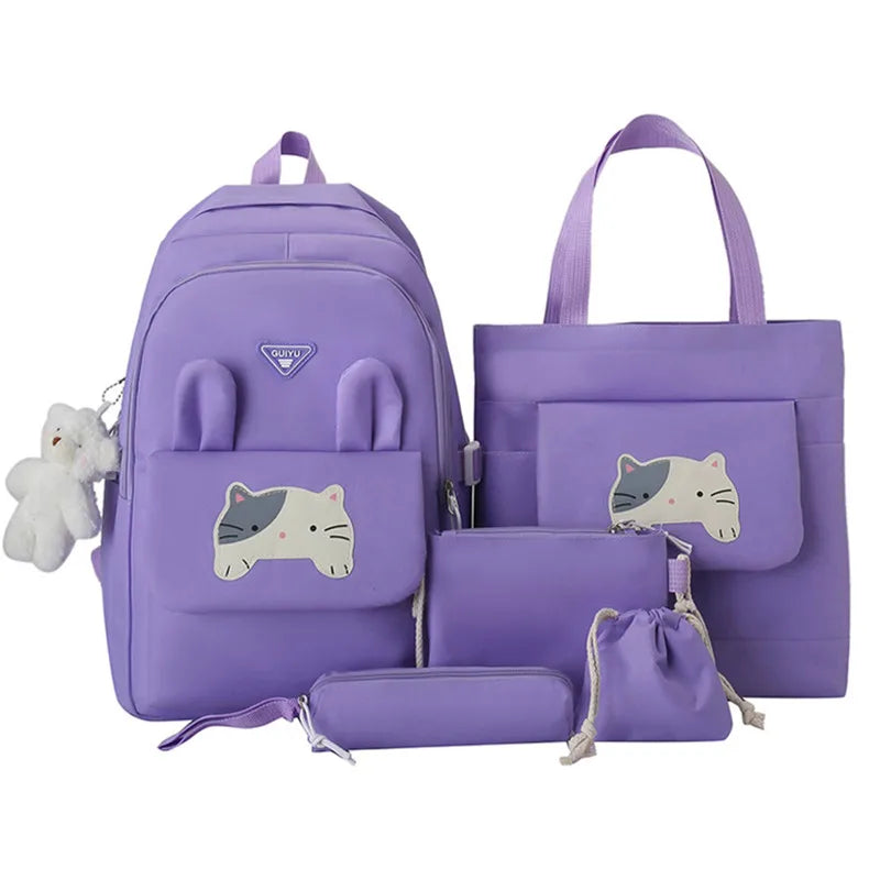 6pcs/set cute schoolbags for kids girls Primary Junior School Student Backpack Large Capacity School Backpack bookbag pencil bag