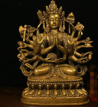 7.4" Old Tibet Tibetan Bronze Gilt 1000 Arms Avalokiteshvara of Goddess Statue