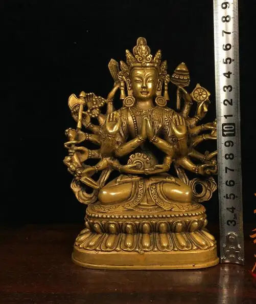 7.4" Old Tibet Tibetan Bronze Gilt 1000 Arms Avalokiteshvara of Goddess Statue