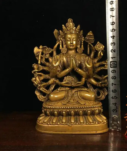 7.4" Old Tibet Tibetan Bronze Gilt 1000 Arms Avalokiteshvara of Goddess Statue