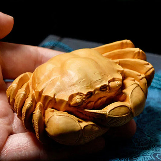 7.8*5.5*3.2 CM Hand Carved Boxwood Figurine :Vivid Crab Animal Statue Home Decor- JX022